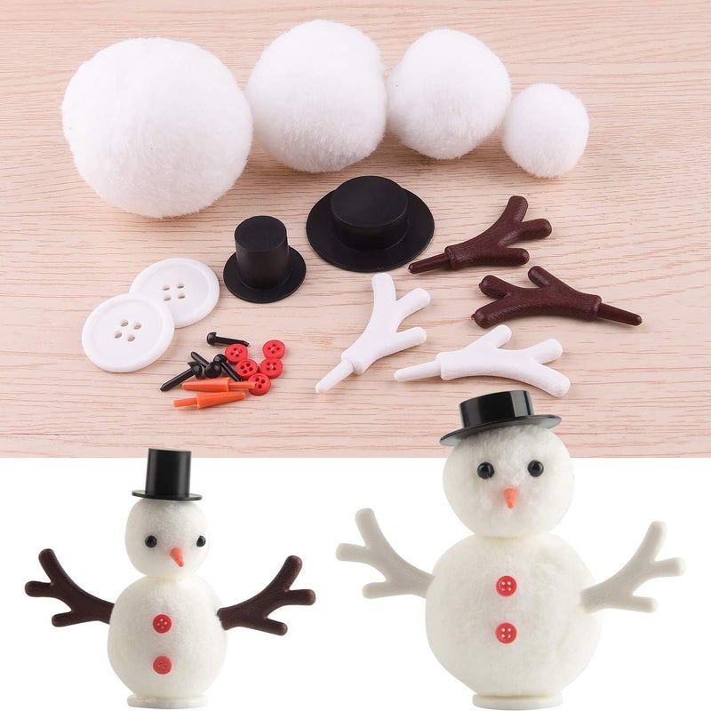 KUUQA 132 Pcs DIY Christmas Snowman Making Kits Includes Mini Top Hats Snowmans Nose Plastic Wings for DIY Ornament Crafts Xmas Decoration Christmas Party Supplies - Image 3
