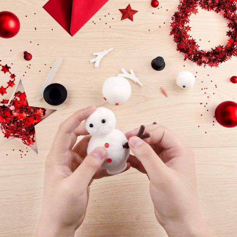 KUUQA 132 Pcs DIY Christmas Snowman Making Kits Includes Mini Top Hats Snowmans Nose Plastic Wings for DIY Ornament Crafts Xmas Decoration Christmas Party Supplies - Image 4