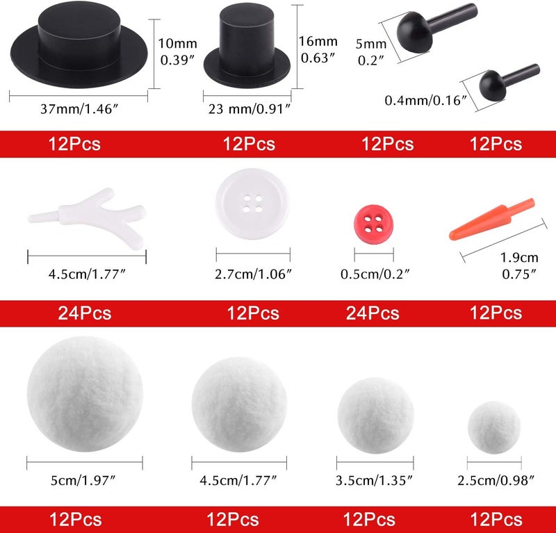KUUQA 132 Pcs DIY Christmas Snowman Making Kits Includes Mini Top Hats Snowmans Nose Plastic Wings for DIY Ornament Crafts Xmas Decoration Christmas Party Supplies - Image 2