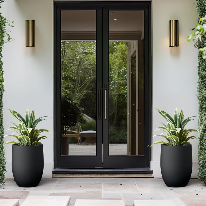 Kante 16.5 Inch Tall Concrete Planter, Large Indoor Outdoor Plant Pot with Drainage, Smooth Black Finish with Painted Interior, Ideal for Porch, Home, Garden, Patio - Image 5
