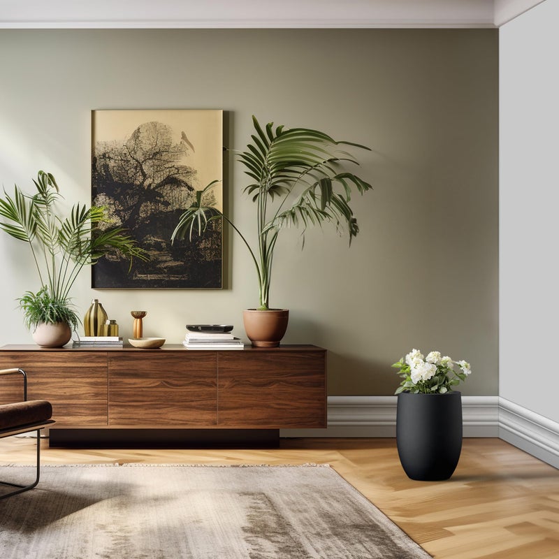 Kante 16.5 Inch Tall Concrete Planter, Large Indoor Outdoor Plant Pot with Drainage, Smooth Black Finish with Painted Interior, Ideal for Porch, Home, Garden, Patio - Image 4
