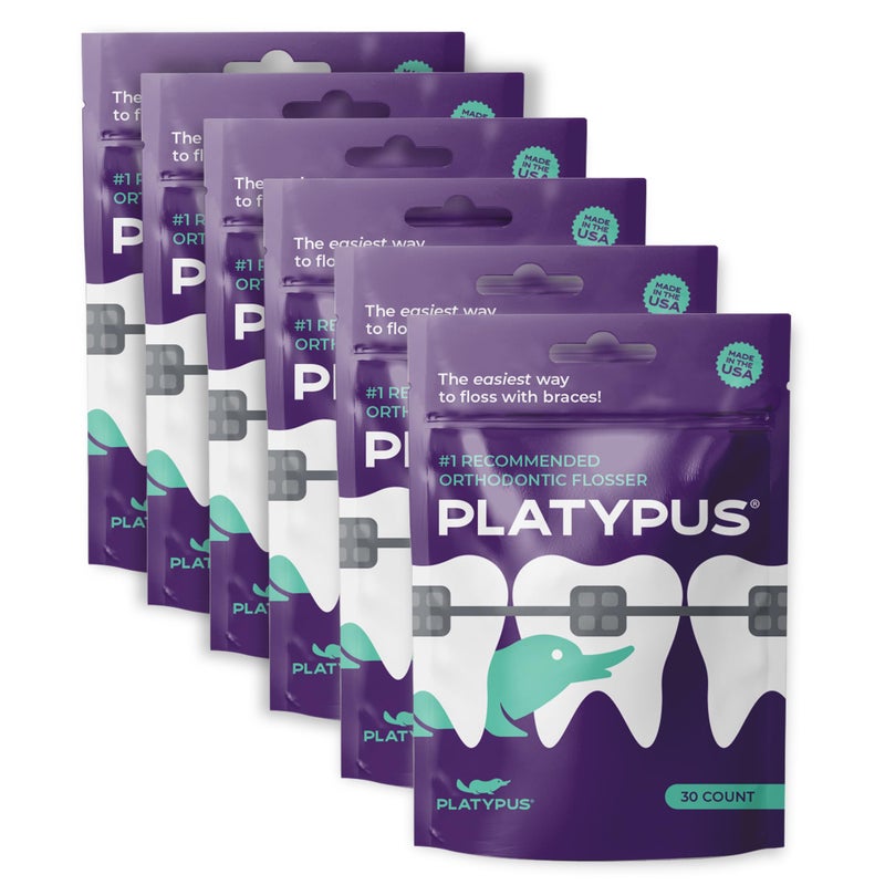Platypus Orthodontic Flossers for Braces- Unique Structure Fits Under Arch Wire, Floss Entire Mouth in Two Minutes, Increases Flossing Compliance, Will Not Damage Braces - 30 Count Bag (Pack of 6) - Image 1