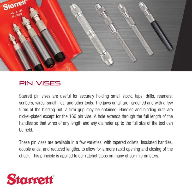 Starrett Pin Vise with Knurled Handles Smaller Body Diameter than the Chuck and Special Tapered Collet for Maximum Clamping Surface  050125 Range  162C - Image 3
