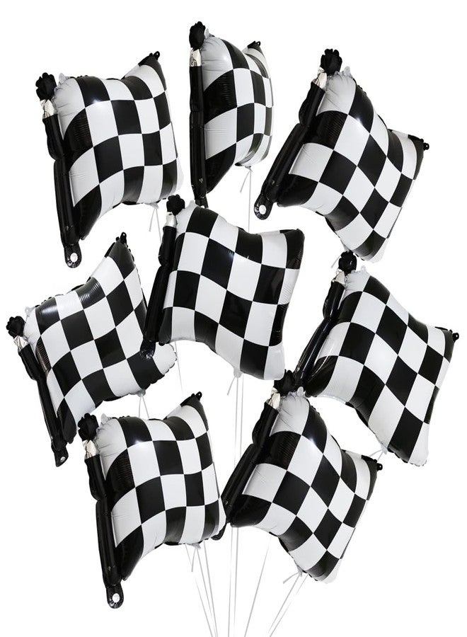 Deermon 8 Pack Black & White Checkered Racing Flag Balloons, Race Car Themed Helium Balloons For Baby Shower, Birthday, Gender Reveal Party Decoration Supplies - Image 1