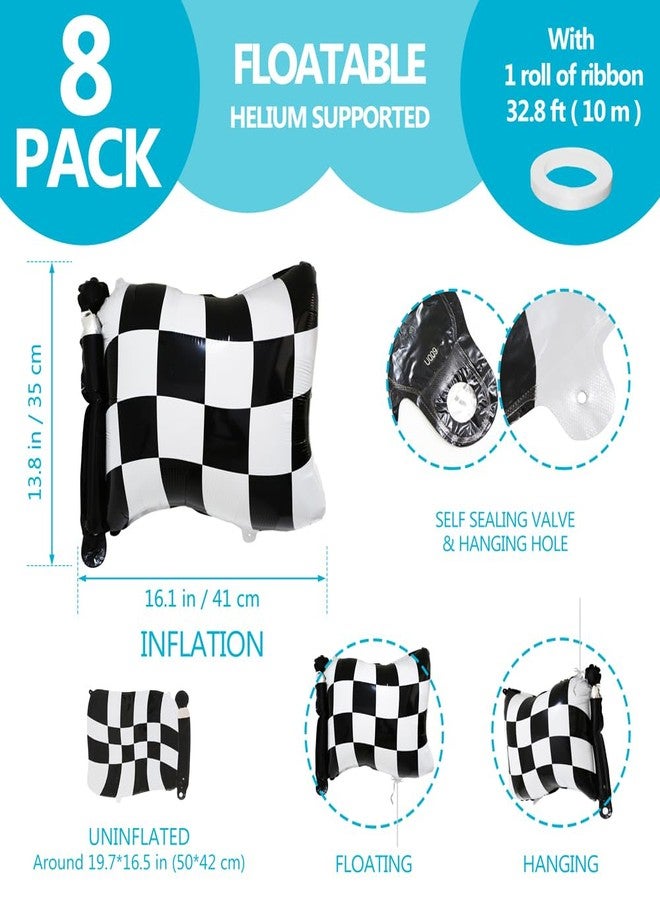 Deermon 8 Pack Black & White Checkered Racing Flag Balloons, Race Car Themed Helium Balloons For Baby Shower, Birthday, Gender Reveal Party Decoration Supplies - Image 5
