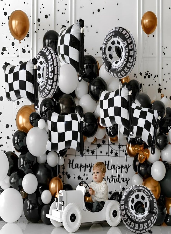 Deermon 8 Pack Black & White Checkered Racing Flag Balloons, Race Car Themed Helium Balloons For Baby Shower, Birthday, Gender Reveal Party Decoration Supplies - Image 4