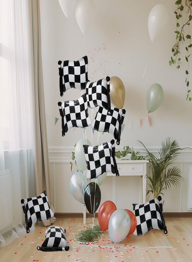 Deermon 8 Pack Black & White Checkered Racing Flag Balloons, Race Car Themed Helium Balloons For Baby Shower, Birthday, Gender Reveal Party Decoration Supplies - Image 3