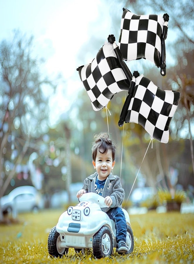 Deermon 8 Pack Black & White Checkered Racing Flag Balloons, Race Car Themed Helium Balloons For Baby Shower, Birthday, Gender Reveal Party Decoration Supplies - Image 2