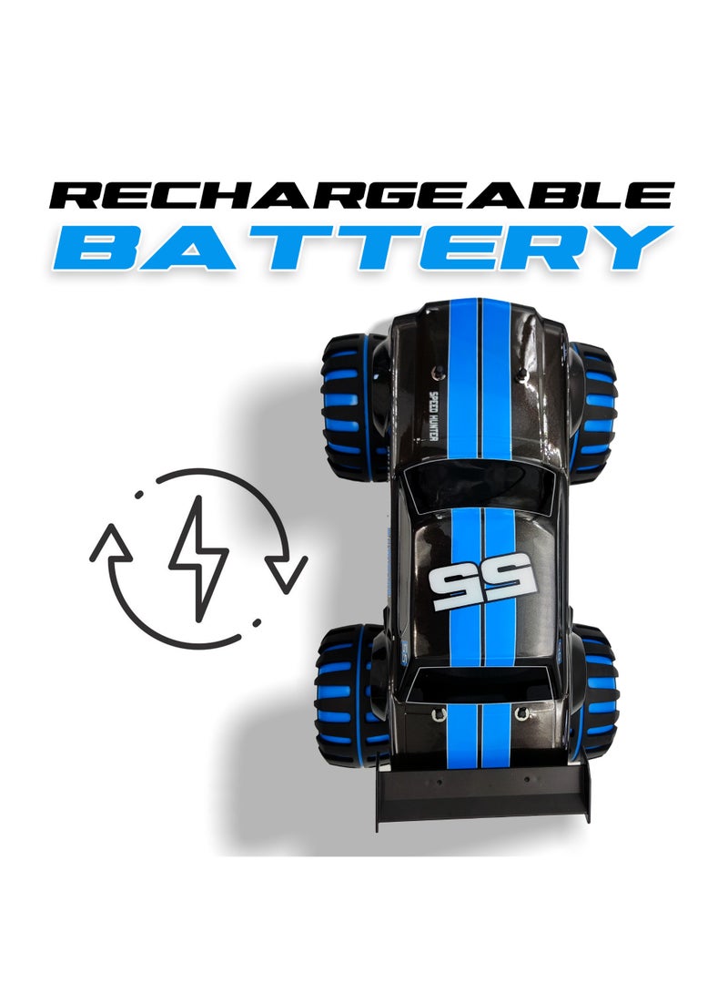 فونسترز سيارة حركات بهلوانية من سلسلة نيون من فنسترز | سيارة سوداء بمقياس 1:12، تعمل بجهاز تحكم عن بُعد، مزودة بمصابيح LED وبطارية قابلة لإعادة الشحن | سيارة تحكم عن بُعد بتردد 2.4 جيجاهرتز | هيكل معدني، إطار فولاذي عالي القوة، سيارة حركات بهلوانية للأطفال من سن 6 سنوات فما فوق | سيارة حركات بهلوانية متينة تعمل بجهاز تحكم عن بُعد - مصممة للسباقات، مصممة للإثارة - Image 3