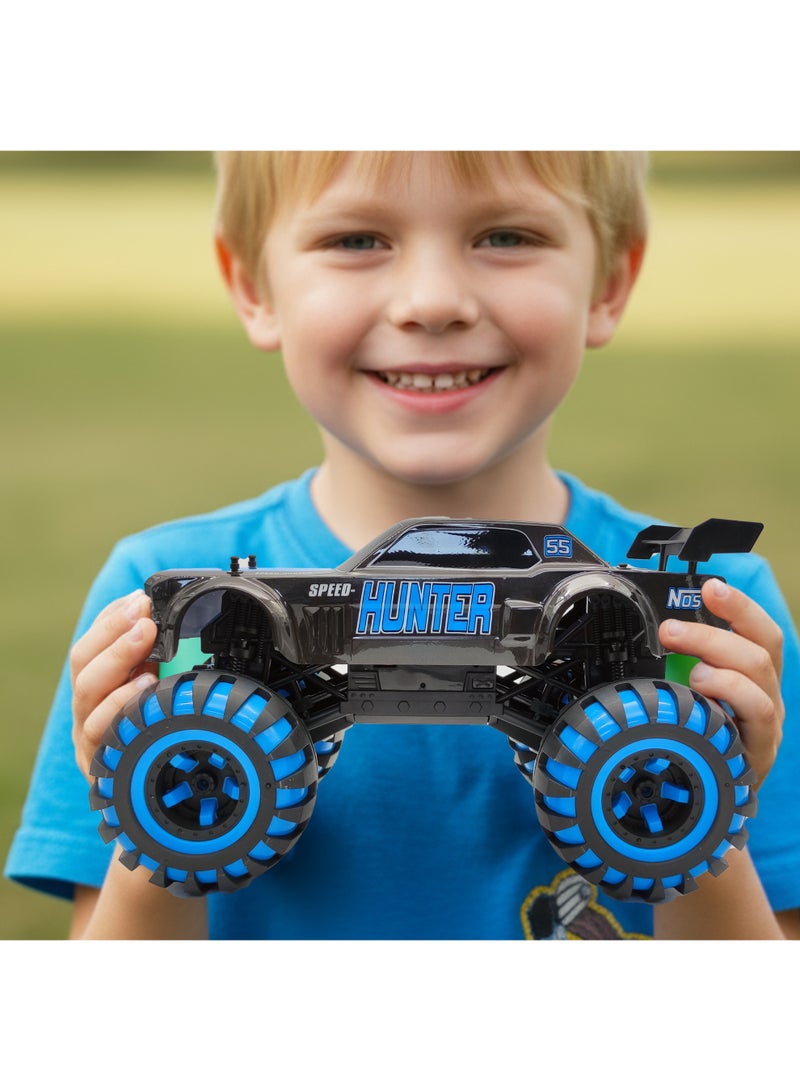 فونسترز سيارة حركات بهلوانية من سلسلة نيون من فنسترز | سيارة سوداء بمقياس 1:12، تعمل بجهاز تحكم عن بُعد، مزودة بمصابيح LED وبطارية قابلة لإعادة الشحن | سيارة تحكم عن بُعد بتردد 2.4 جيجاهرتز | هيكل معدني، إطار فولاذي عالي القوة، سيارة حركات بهلوانية للأطفال من سن 6 سنوات فما فوق | سيارة حركات بهلوانية متينة تعمل بجهاز تحكم عن بُعد - مصممة للسباقات، مصممة للإثارة - Image 4