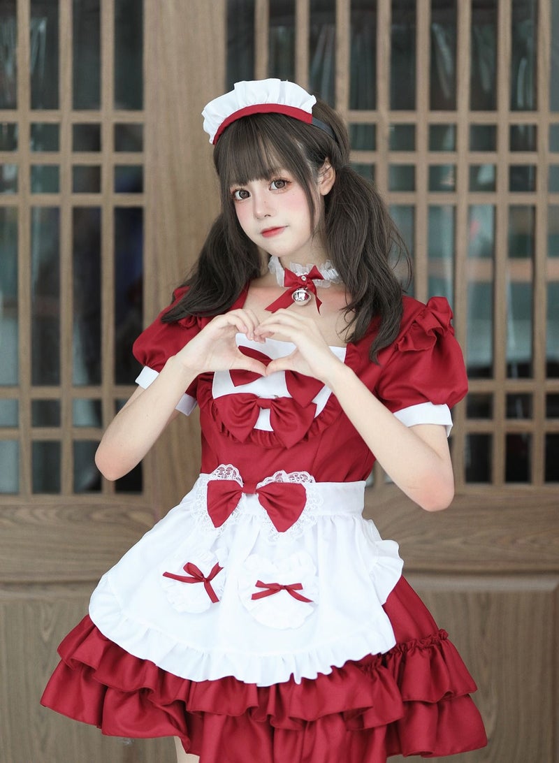 Loquat فستان خادمة أخت ناعمة يابانية نقية باللون الأحمر - Image 1