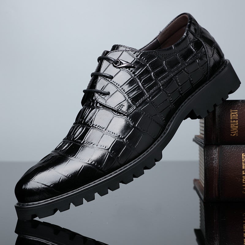 Leather shoes 2021 spring and autumn new men's business formal wear casual leather shoes tide breathable pointed toe British crocodile pattern men's shoes blacksheet 40 - Image 2