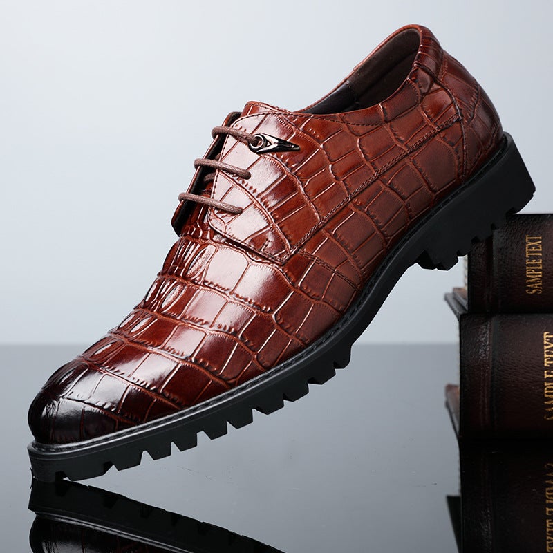 Leather shoes 2021 spring and autumn new men's business formal wear casual leather shoes tide breathable pointed toe British crocodile pattern men's shoes blacksheet 40 - Image 4