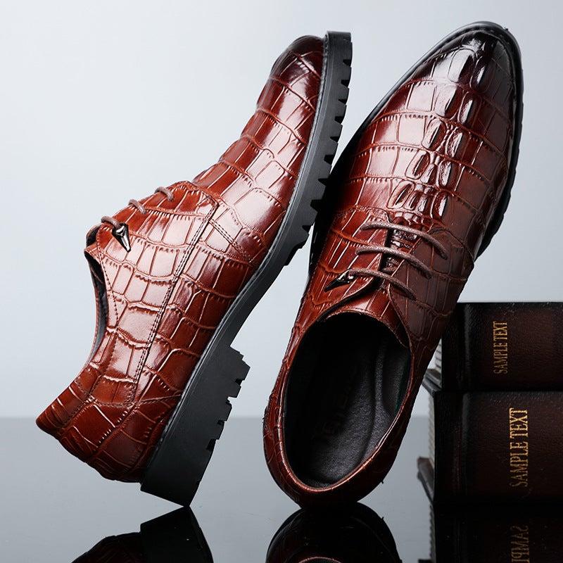 Leather shoes 2021 spring and autumn new men's business formal wear casual leather shoes tide breathable pointed toe British crocodile pattern men's shoes blacksheet 40 - Image 3
