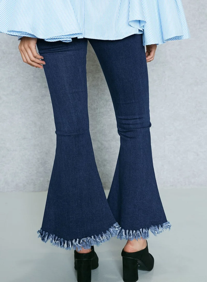 Jovonna London Flared Ripped Hem Jeans