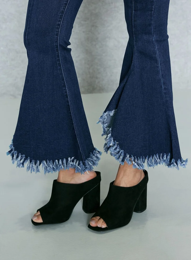 Jovonna London Flared Ripped Hem Jeans