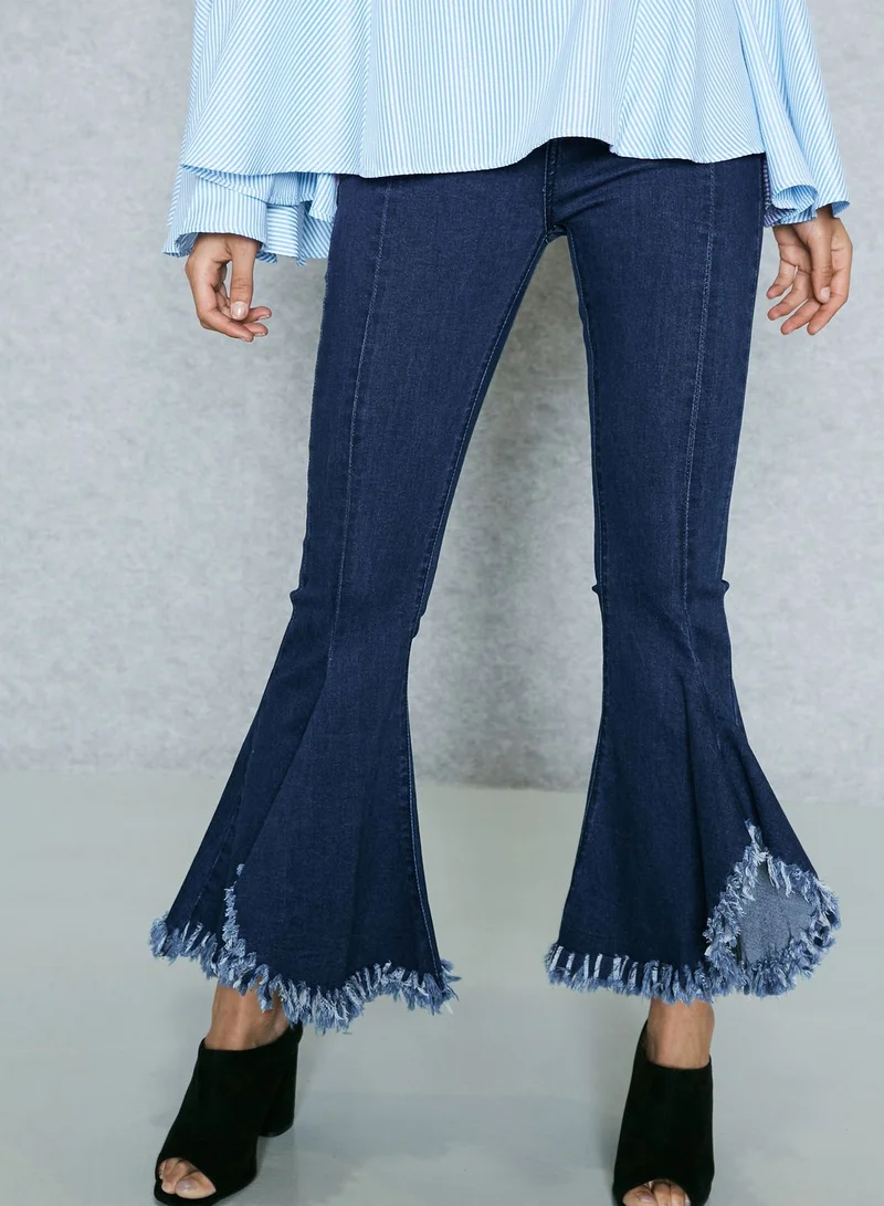 Jovonna London Flared Ripped Hem Jeans