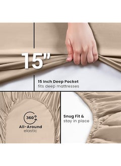 erorex King Fitted Sheet Bottom Sheet Deep Pocket Soft Microfiber Shrinkage And Fade Resistant Easy Care 1 Fitted Sheet Only Beige  - Image 5