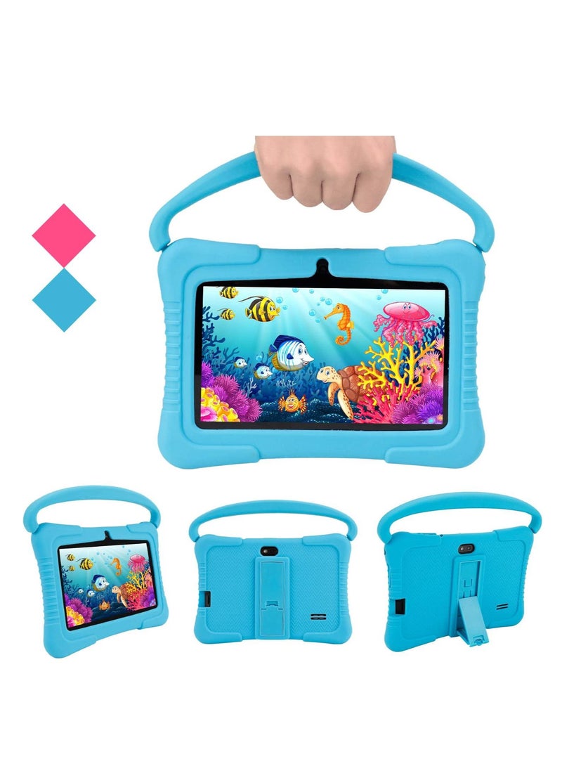 7-Inch Android Kids Tablet PC for Study Education, 1G RAM 16G ROM WiFi 1024*600 Children Tablets with Silicone Tablet Case (Blue)  - Image 1