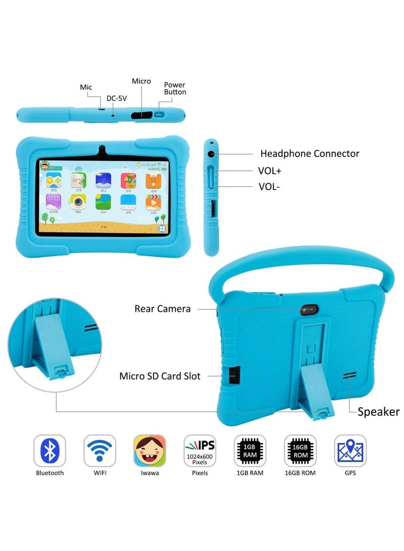 7-Inch Android Kids Tablet PC for Study Education, 1G RAM 16G ROM WiFi 1024*600 Children Tablets with Silicone Tablet Case (Blue)  - Image 4