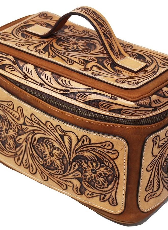 Challenger - Unisex Western Tooled Leather Cosmetic Dopp Kit Toiletry Bag 18RTT10 - Image 1