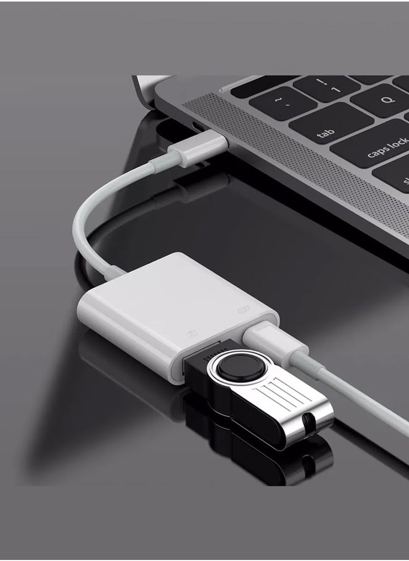 TIGER - USB-C Camera Adapter for Apple iPhone 15 – Plug and Play 3.0 OTG Adapter with Charging Port, Supports Card Reader, USB Flash Drive, Keyboard, and Mouse – White - Image 1