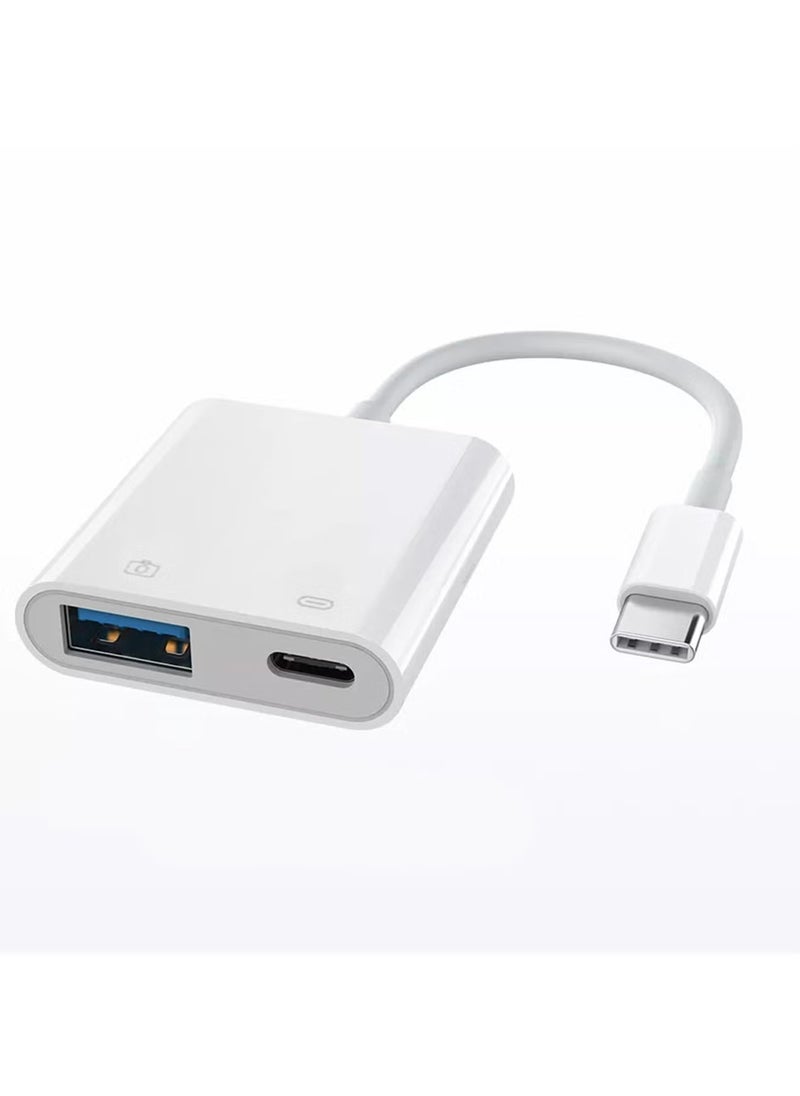 TIGER - USB-C Camera Adapter for Apple iPhone 15 – Plug and Play 3.0 OTG Adapter with Charging Port, Supports Card Reader, USB Flash Drive, Keyboard, and Mouse – White - Image 1