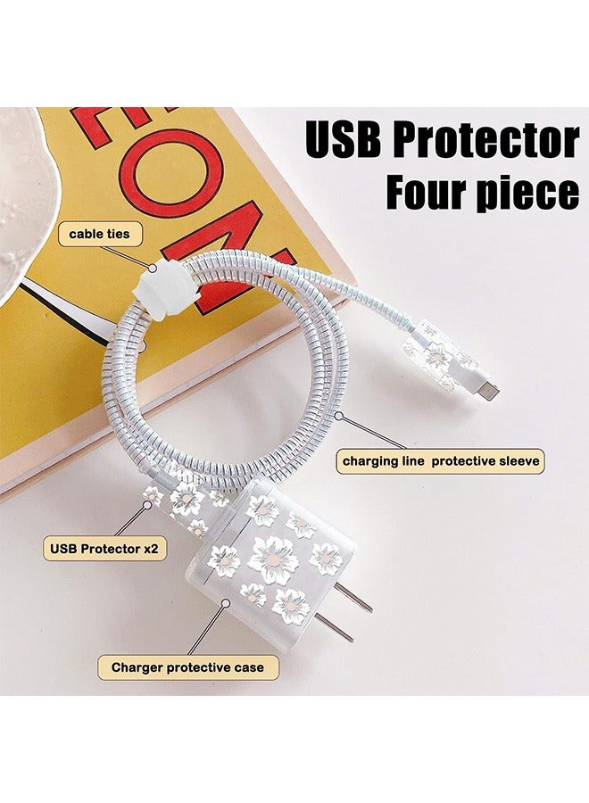 Four-piece Set of Flower Pattern Mobile Phone Charger Protective Cover, Camellia Floral Unique DesignPhone Cable Protectors Set Compatible with 18W 20W 30W iPhone Charger  - Image 2