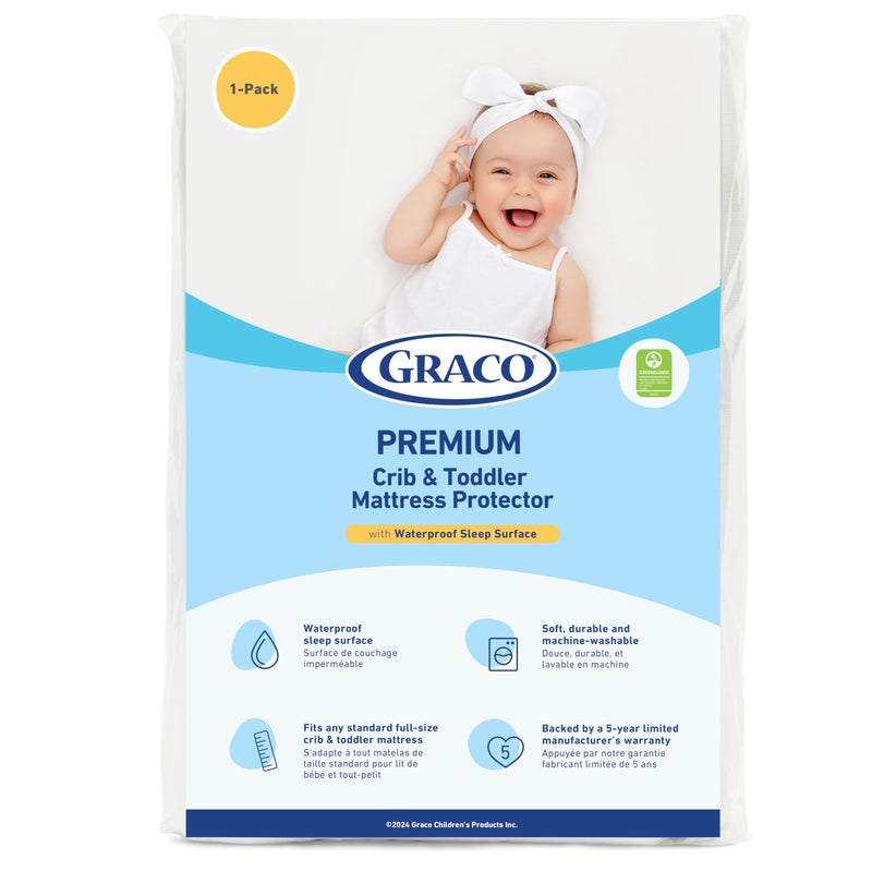 Graco Premium Waterproof Crib and Toddler Mattress Protector 1 Pack GREENGUARD Gold Certified MachineWashable DryerFriendly Waterproof Sleep Surface Fits Crib Mattress