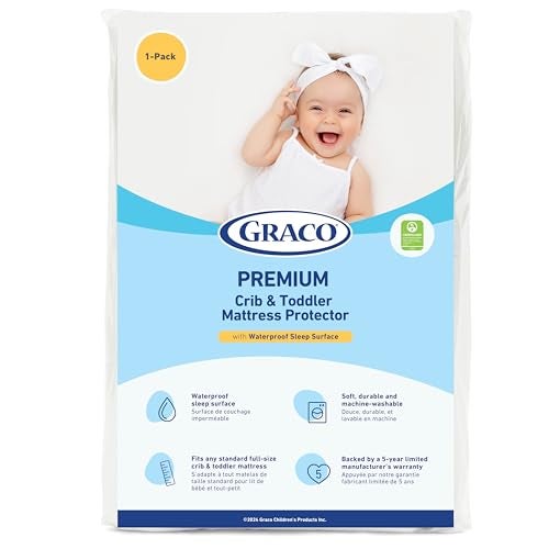 GRACO حامي مرتبة سرير الأطفال والرضع من غراكو مقاوم للماء 1 عبوة معتمد من GREENGUARD Gold قابل للغسل في الغسالة وصديق للمجفف سطح نوم مقاوم للماء يناسب مرتبة السرير - Image 1