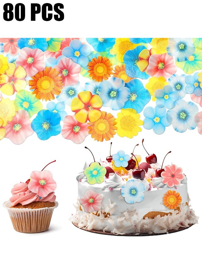 HY 80 Pcs Edible Wafer Paper Flower Cake Decoration, Cake and Cupcake Decorations, Multicolour Flower Decoration, Family Cupcake Wedding Cake Birthday Party Food Decoration - Image 1