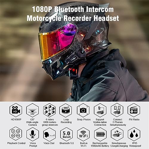 FreedConn Motorcycle Bluetooth Headset with Camera 2K Hi-Res 360°Shooting 6 Riders 1500M Bluetooth Intercom Motorcycle Camera IP65 128G TF - Image 2