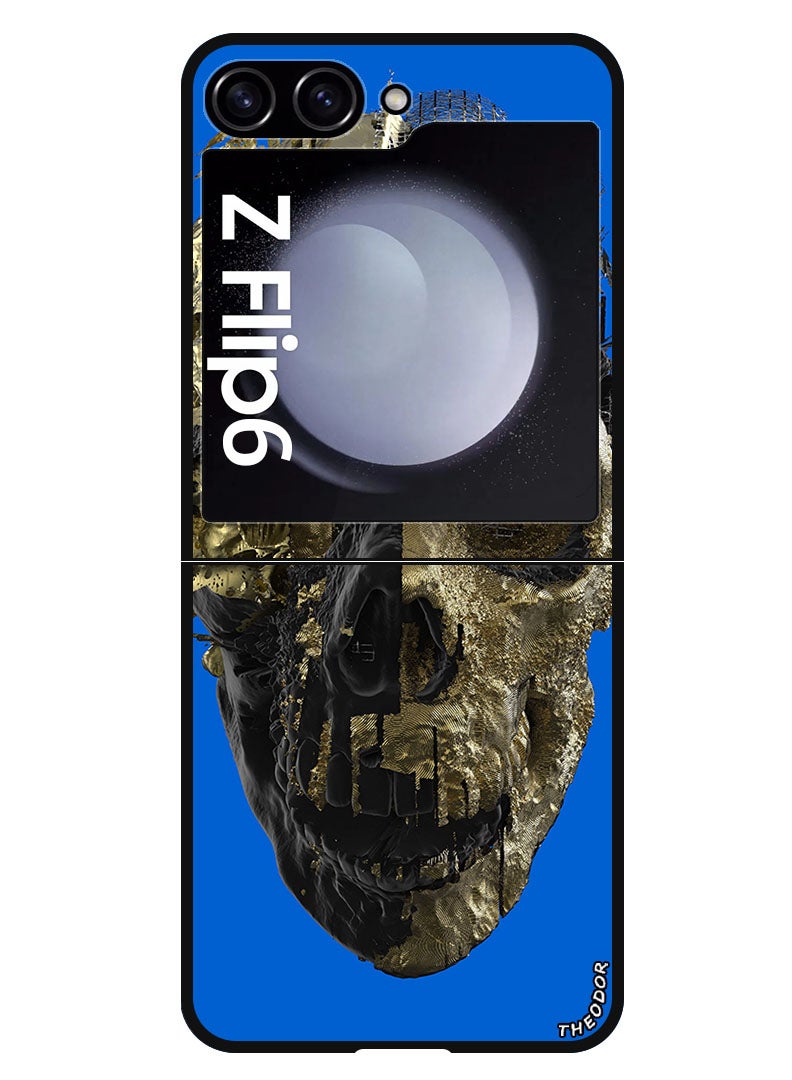 Theodor Protective Case Anti Scratch Shock Proof Bumper Cover For Samsung Galaxy Z Flip 6 Skull Art Golden - Image 1