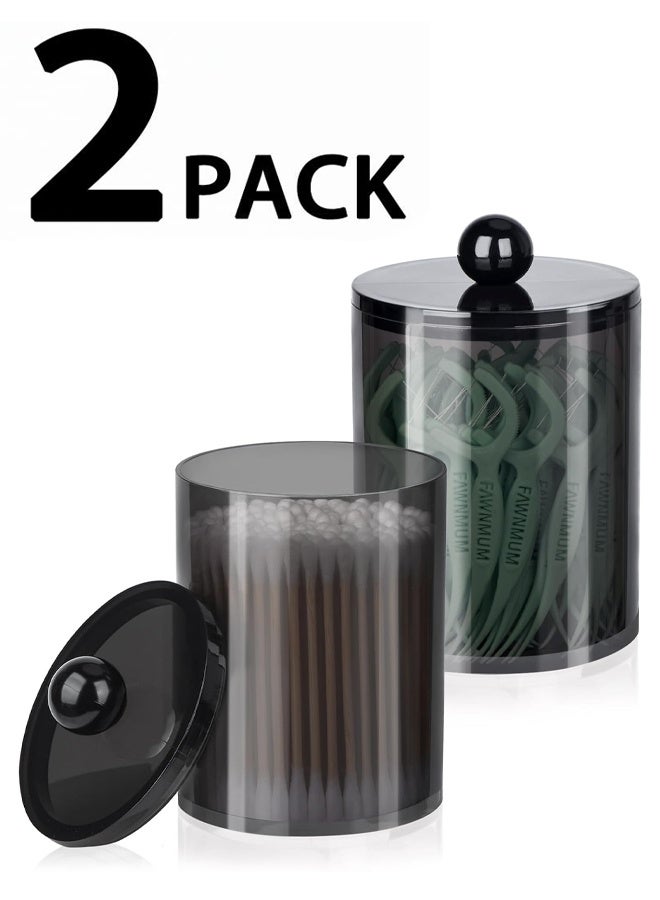 2 Pack Plastic Apothecary Jars with Lids, Bathroom Organizer for Cotton Swabs, Balls, Pads, Floss Picks (Black) - Image 1