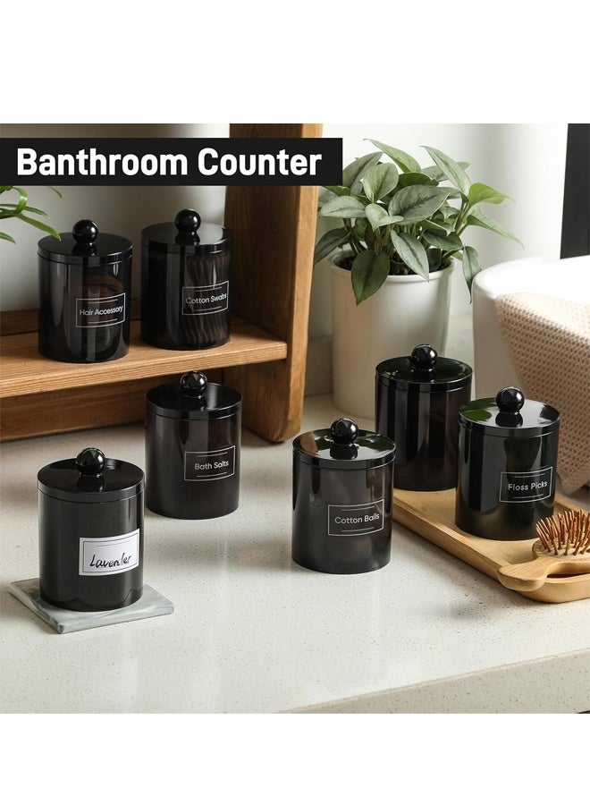 2 Pack Plastic Apothecary Jars with Lids, Bathroom Organizer for Cotton Swabs, Balls, Pads, Floss Picks (Black) - Image 3