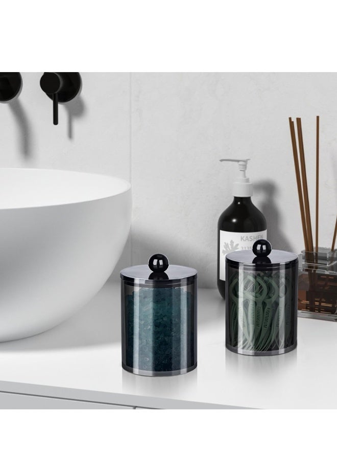 2 Pack Plastic Apothecary Jars with Lids, Bathroom Organizer for Cotton Swabs, Balls, Pads, Floss Picks (Black) - Image 4