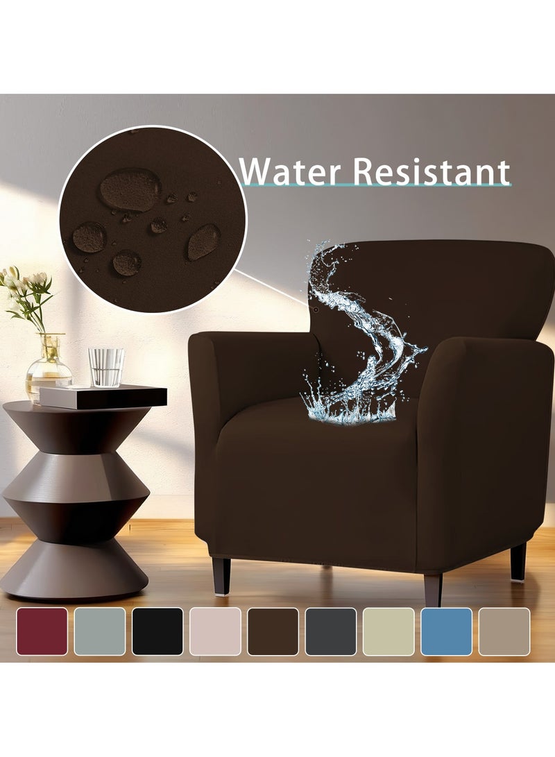 DUNISO Single armchair sofa cover, Banquet Solid Color Armchair Slipcover Waterproof Chair Covers Anti Slip Dog Pet Friendly Furniture Protector, Brown - Image 1