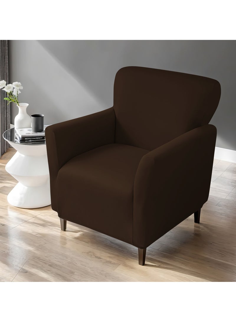 DUNISO Single armchair sofa cover, Banquet Solid Color Armchair Slipcover Waterproof Chair Covers Anti Slip Dog Pet Friendly Furniture Protector, Brown - Image 2