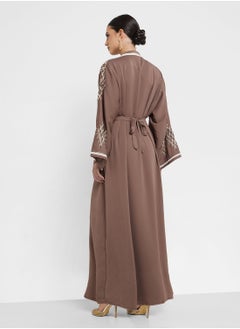 hayas closet V-Neck Straight Sleeve Embroidered  Abaya  - Image 3