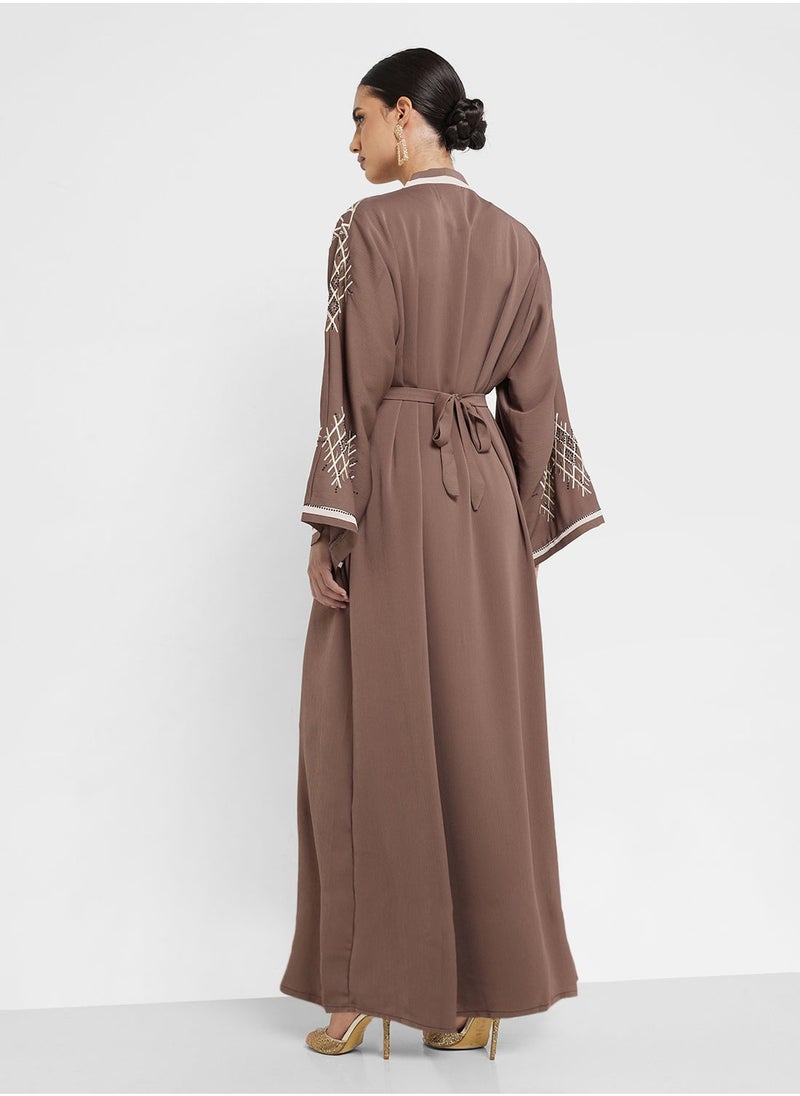 hayas closet V-Neck Straight Sleeve Embroidered  Abaya  - Image 3