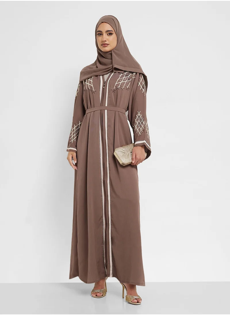 hayas closet V-Neck Straight Sleeve Embroidered  Abaya