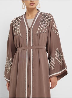 hayas closet V-Neck Straight Sleeve Embroidered  Abaya  - Image 4