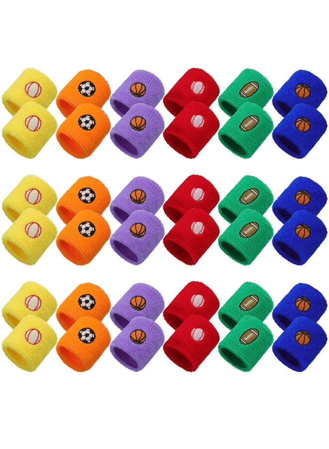 Cindeer 36 Pieces Sports Party Favors Sports Wristbands Kids Sports Themed Birthday Party Supplies Wrist Sweat Bands Colored Wristbands In 6 Colors And 4 Designs For Kids Sport Party Birthday Party Supplies - Image 1