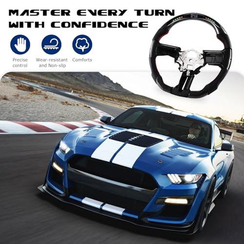 VOONKE Real Carbon Fiber Steering Wheel For Mustang with LED Shift Indicator For Mustang EcoBoost/GT/Shelby GT350/GT350R 2018-2023 with LED Shift Indicator - Image 5