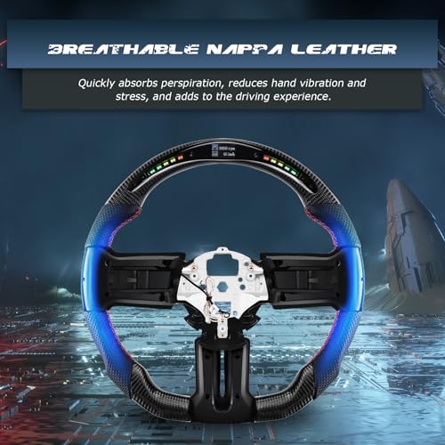 VOONKE Real Carbon Fiber Steering Wheel For Mustang with LED Shift Indicator For Mustang EcoBoost/GT/Shelby GT350/GT350R 2018-2023 with LED Shift Indicator - Image 2