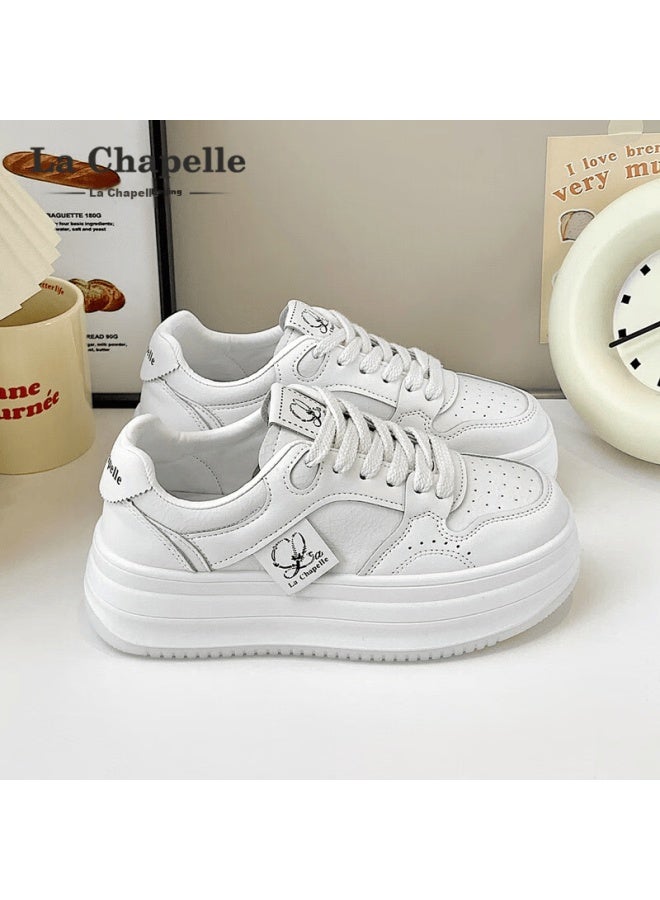 La Chapelle Women's Thick Sole White Shoes Autumn Winter New Versatile Lightweight Casual Sports Sneakers Beige Size 37