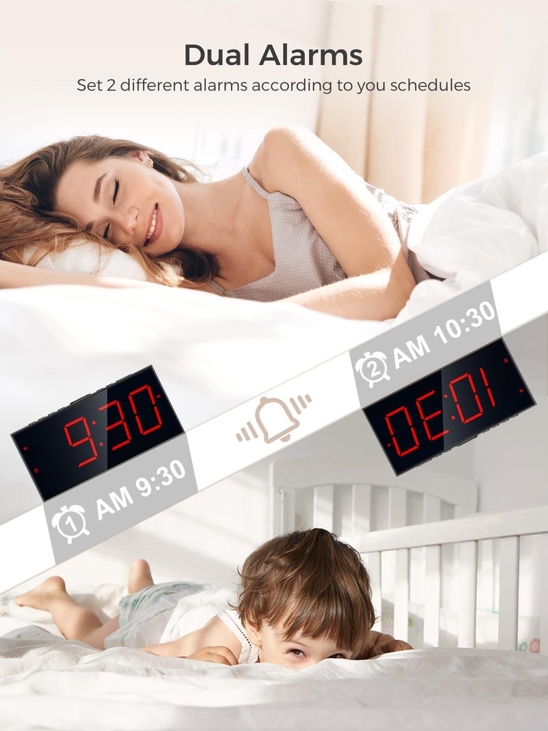 PPLEE Alarm Clock for Bedroom, Large Number Digital Clock with Dimmer for Living Room, Dual Alarms Easy to Read clock for Seniors, Electric Bedside Desk Clock with USB Charger, Digital Red LED Display - Image 5