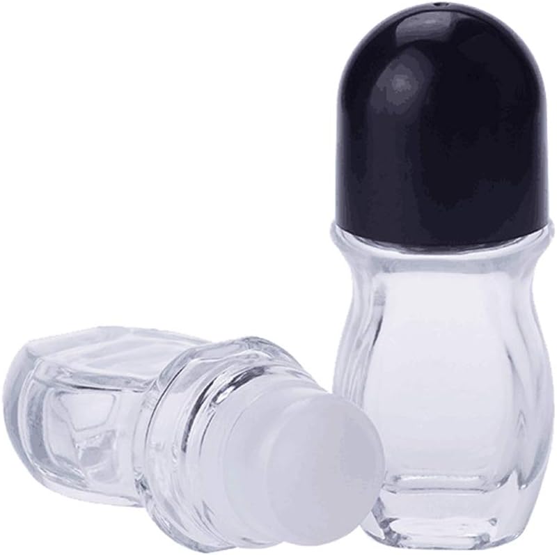 2Pcs 50ml/1.69oz Empty Clear Refillable Glass Roll-On Deodorant Bottles Essential Oils Roller Containers with Plastic Roller Ball and Black Cap for Deodorant Lip Oil Aromatherapy