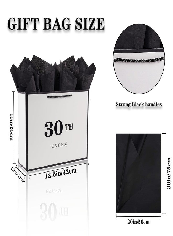 Jaywayang 30th Birthday White Black Large Gift Bag with Card and Tissue Paper, Metallic Printing Keepsake Gift Vintage Bag for Men Women, 1994 Wife Husband 30 Year Old Party Paper Bag for Gifts Wrapping. - Image 2