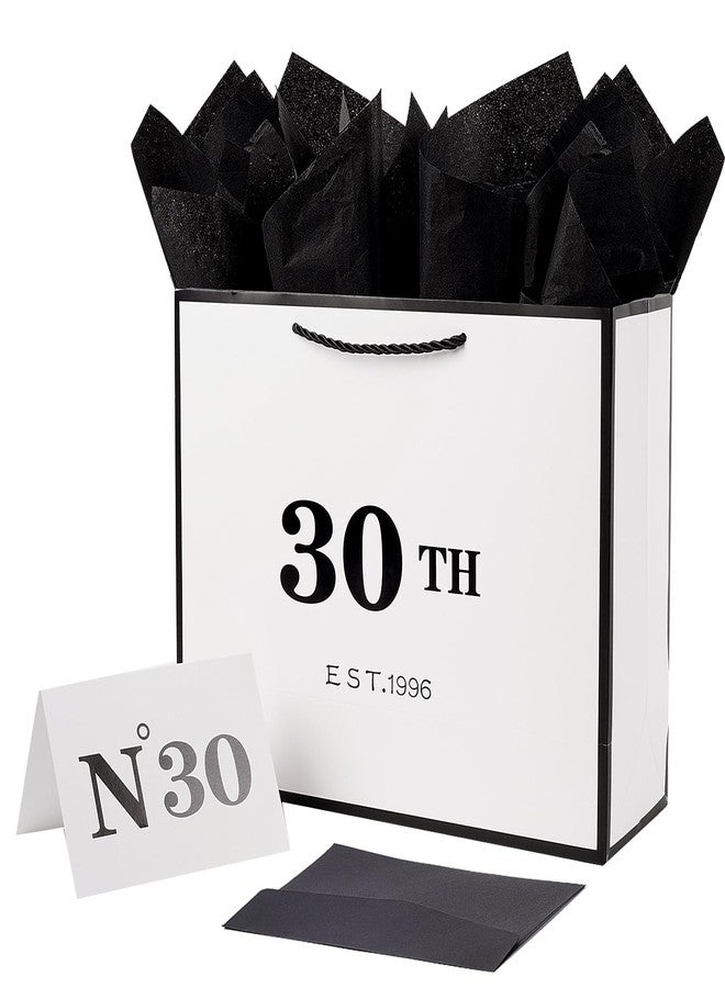 Jaywayang 30th Birthday White Black Large Gift Bag with Card and Tissue Paper, Metallic Printing Keepsake Gift Vintage Bag for Men Women, 1994 Wife Husband 30 Year Old Party Paper Bag for Gifts Wrapping. - Image 1